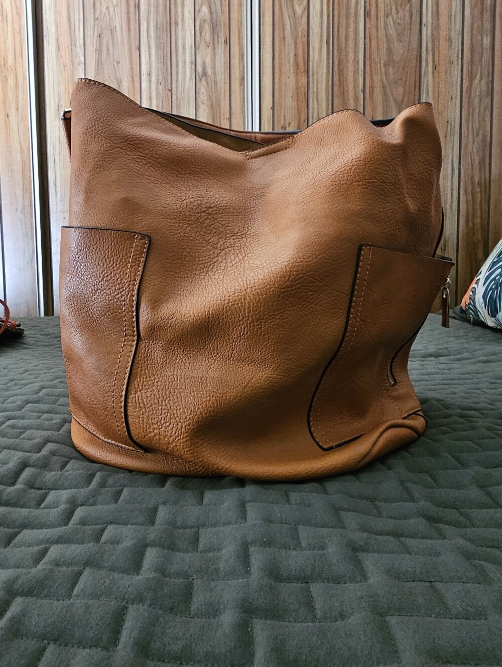 Tan Faux Leather Hobo Bag